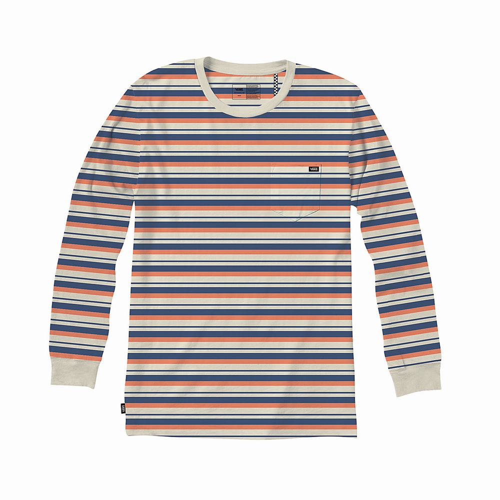 Men's Vans Off The Wall Classic Stripe Pocket T Shirts White | USA05641