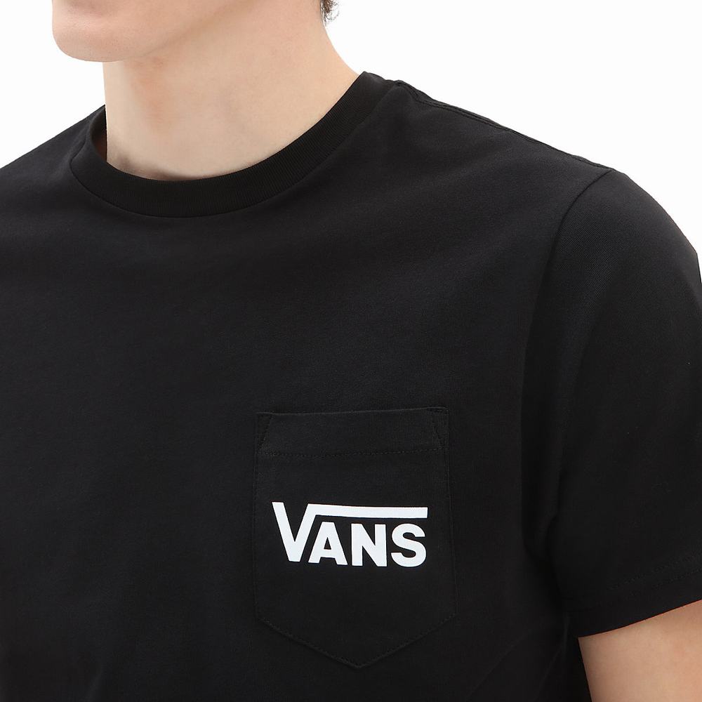 Men's Vans Off The Wall Classic T Shirts Black / White | USA70419