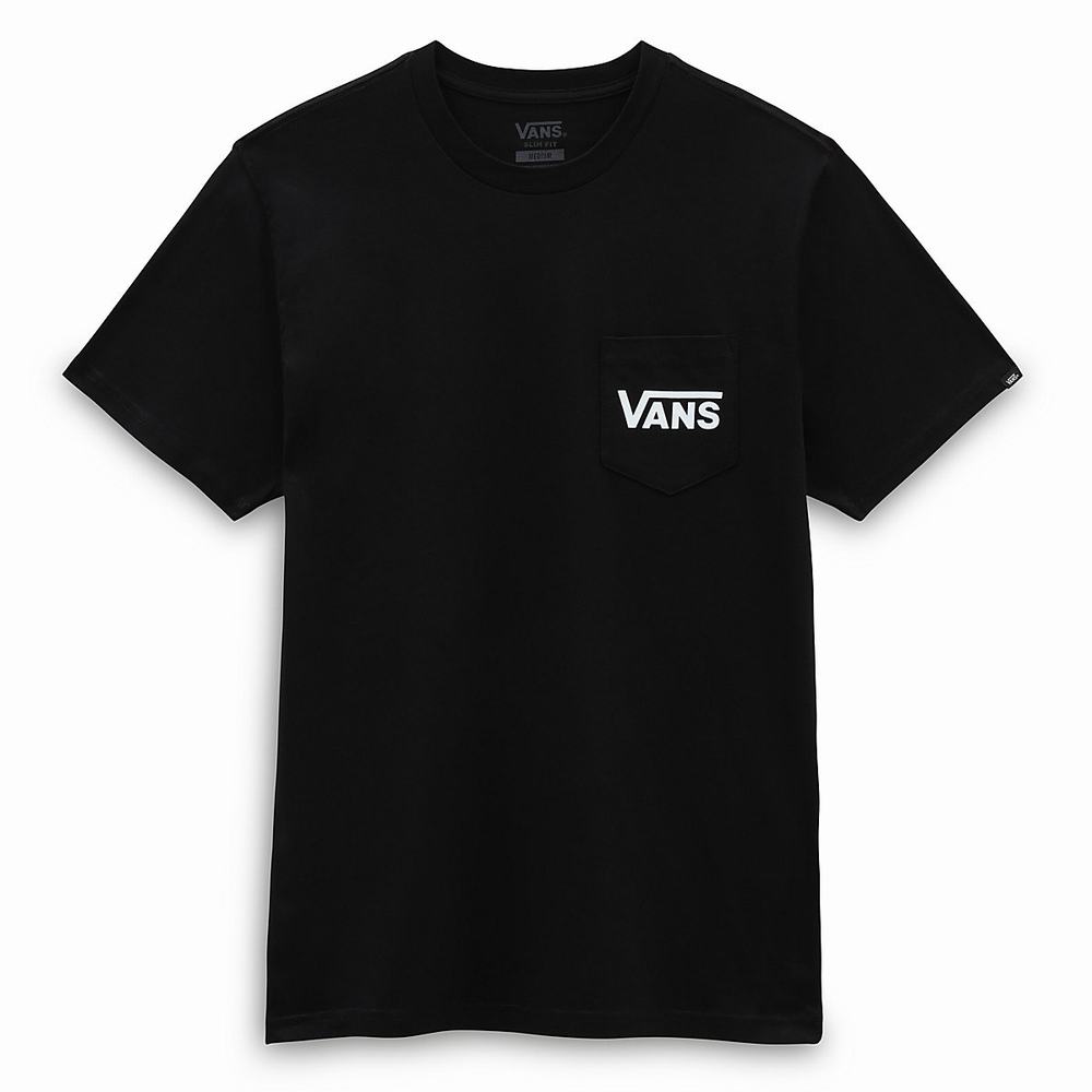 Men's Vans Off The Wall Classic T Shirts Black / White | USA70419