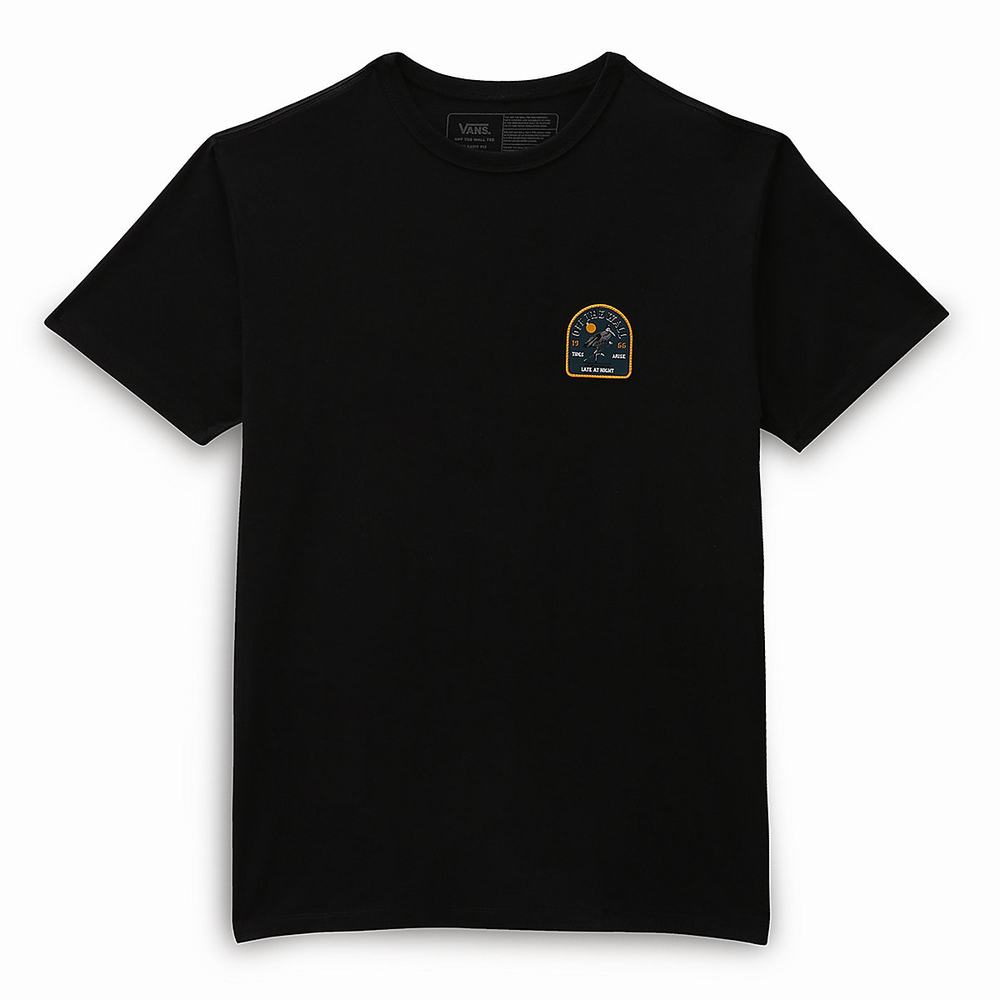 Men's Vans Off The Wall Front Patch T Shirts Black | USA73569