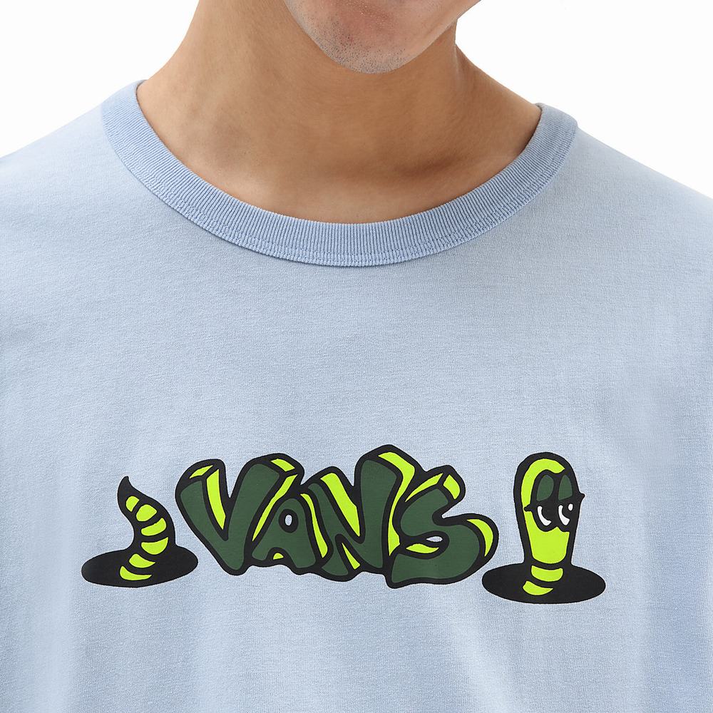 Men's Vans Off The Wall Graphic Loose T Shirts Blue | USA48736