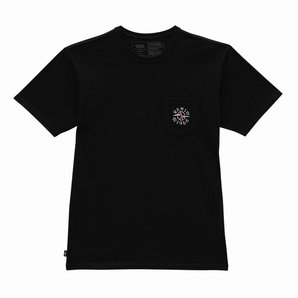 Men's Vans Off The Wall Graphic Pocket T Shirts Black | USA47180