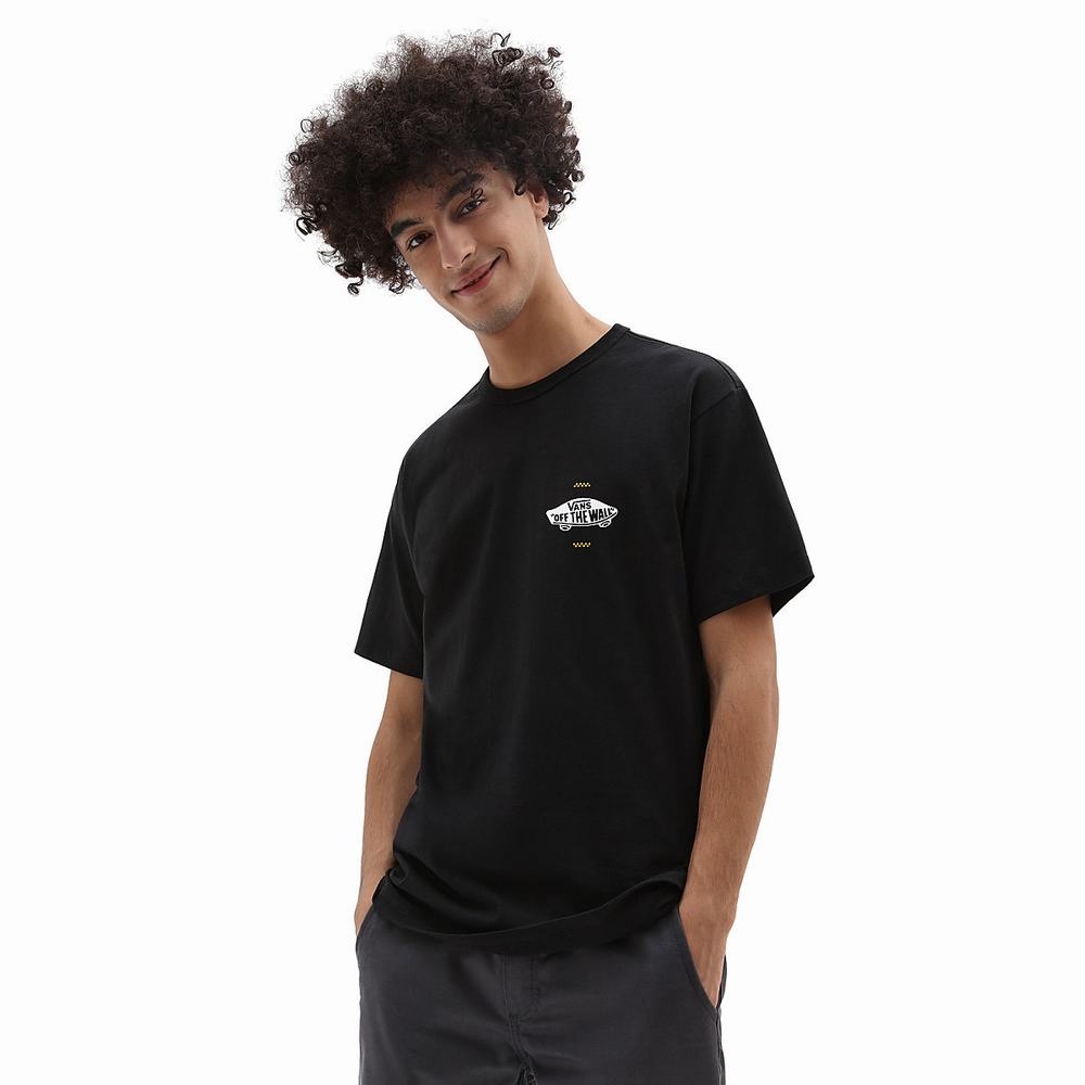 Men's Vans Off The Wall Logo Back T Shirts Black | USA01652