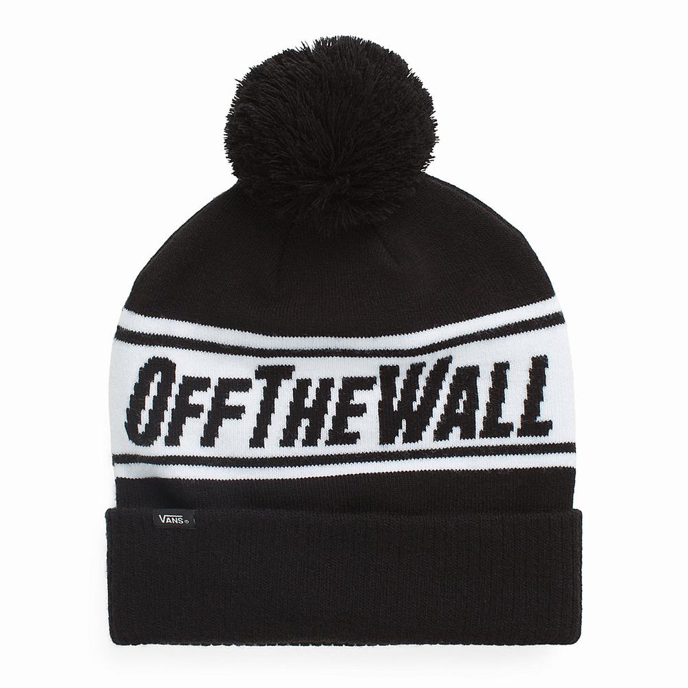 Men's Vans Off The Wall Pom Beanie Black / White | USA70649