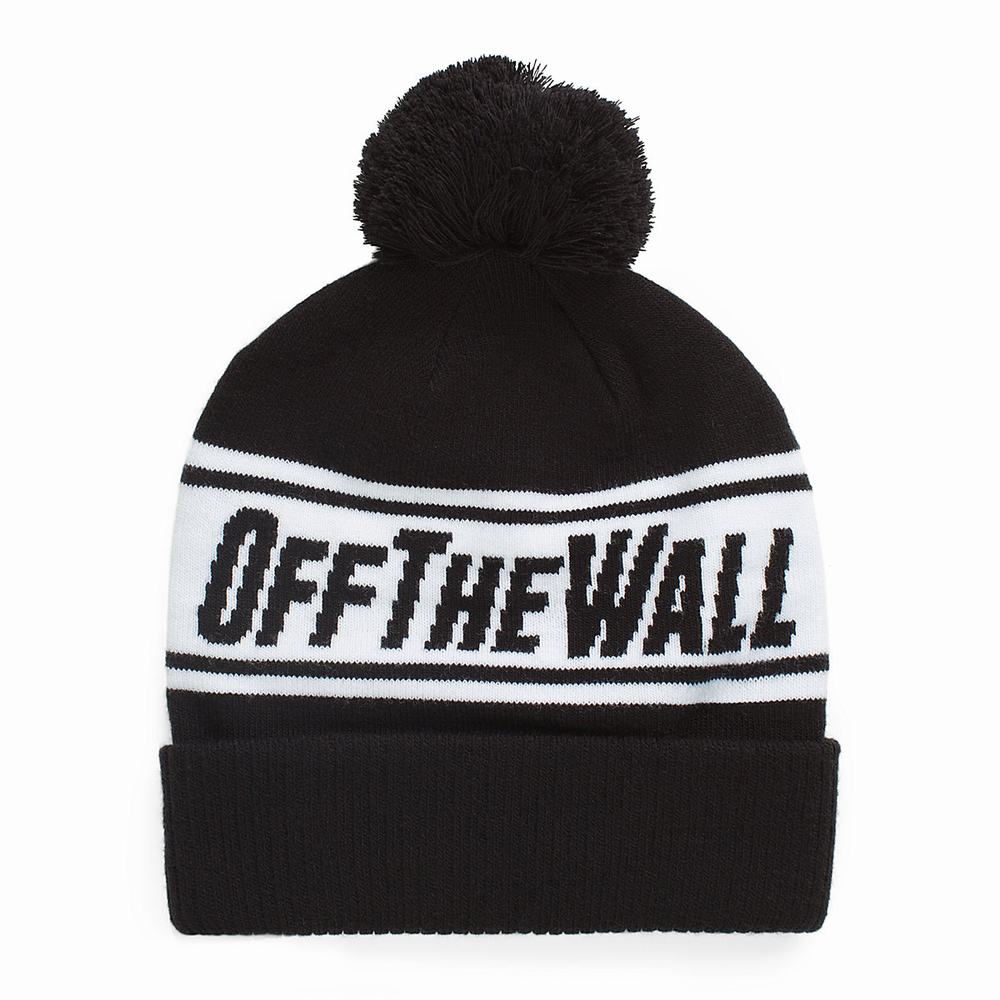 Men's Vans Off The Wall Pom Beanie Black / White | USA70649