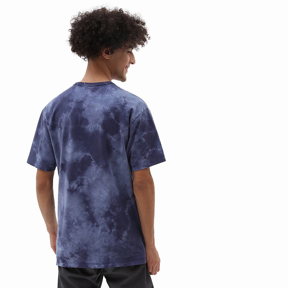 Men's Vans Off The Wall Tie Dye T Shirts Blue | USA26710