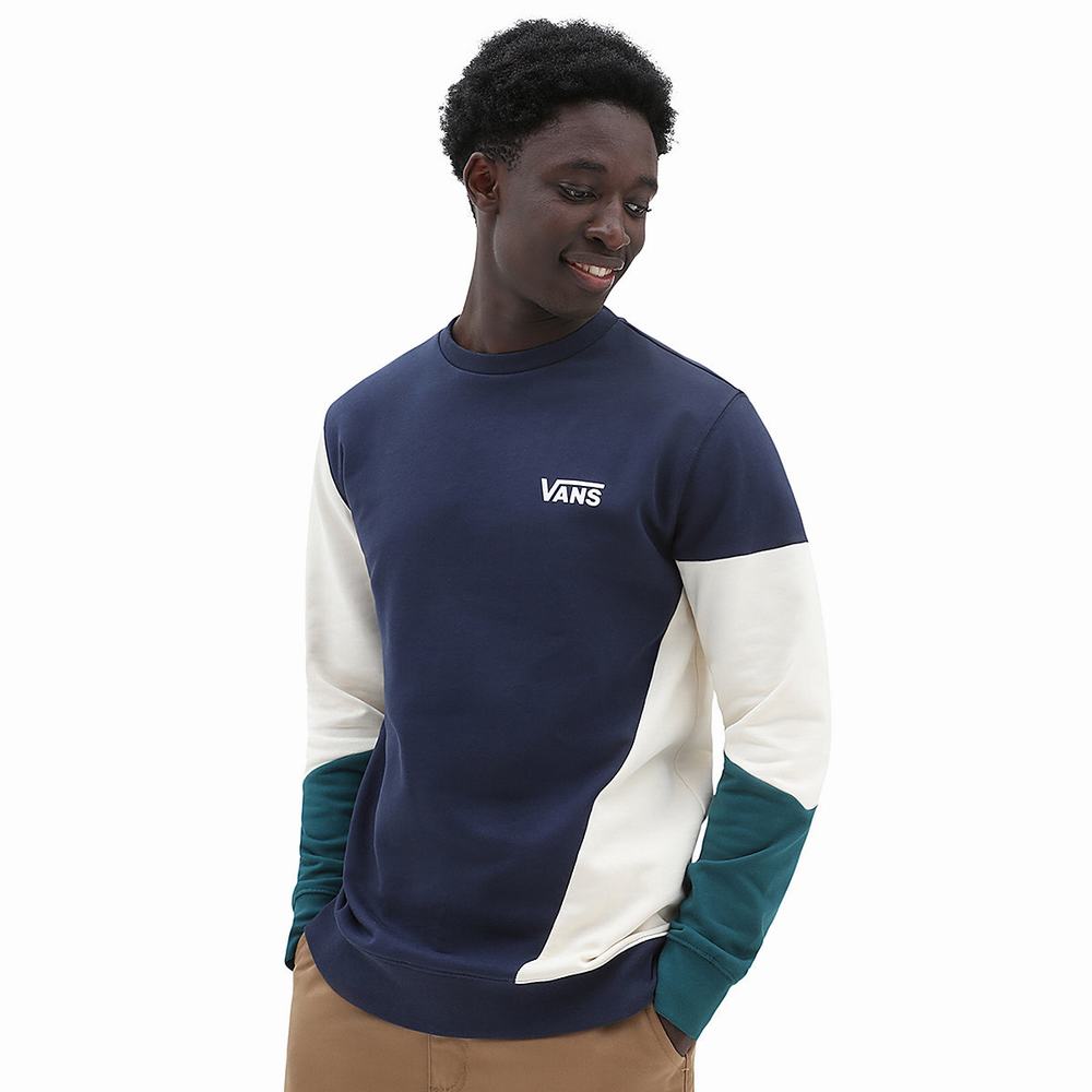 Men\'s Vans Offset Crew Sweatshirts Blue / White | USA42730