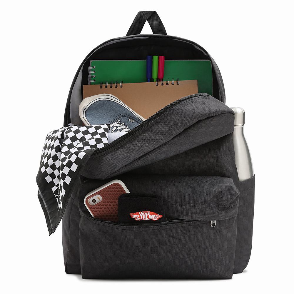 Men's Vans Old Skool Check Backpacks Black | USA18342