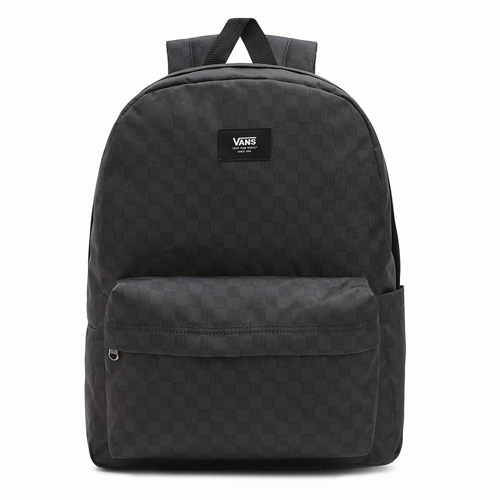 Men\'s Vans Old Skool Check Backpacks Black | USA18342