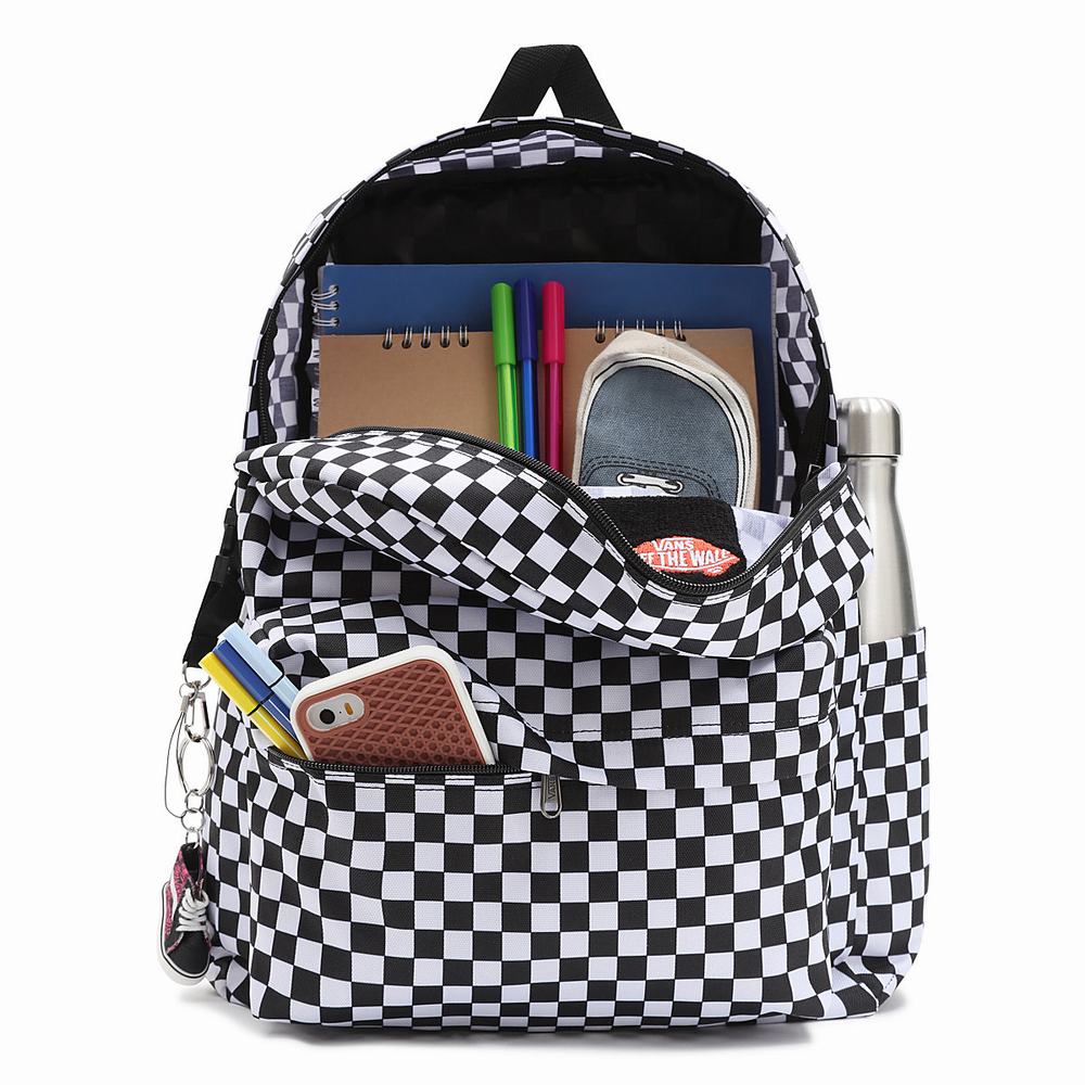 Men's Vans Old Skool Check Backpacks Black / White | USA96531