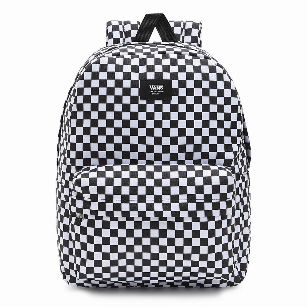 Men\'s Vans Old Skool Check Backpacks Black / White | USA96531