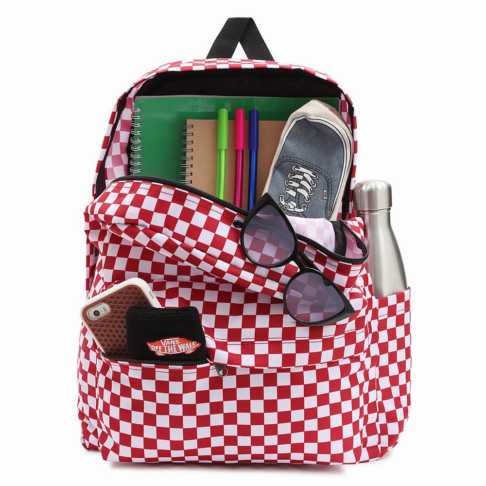 Men's Vans Old Skool Check Backpacks Red | USA28354