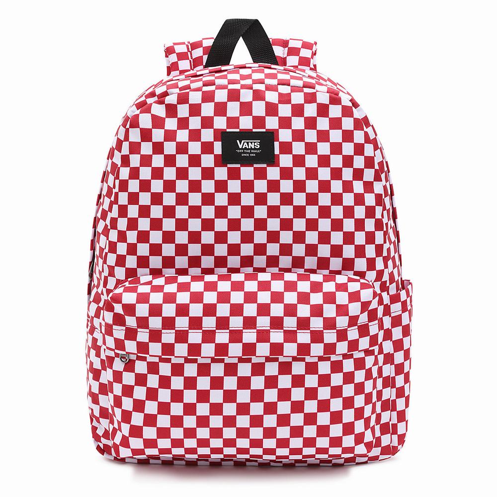 Men\'s Vans Old Skool Check Backpacks Red | USA28354