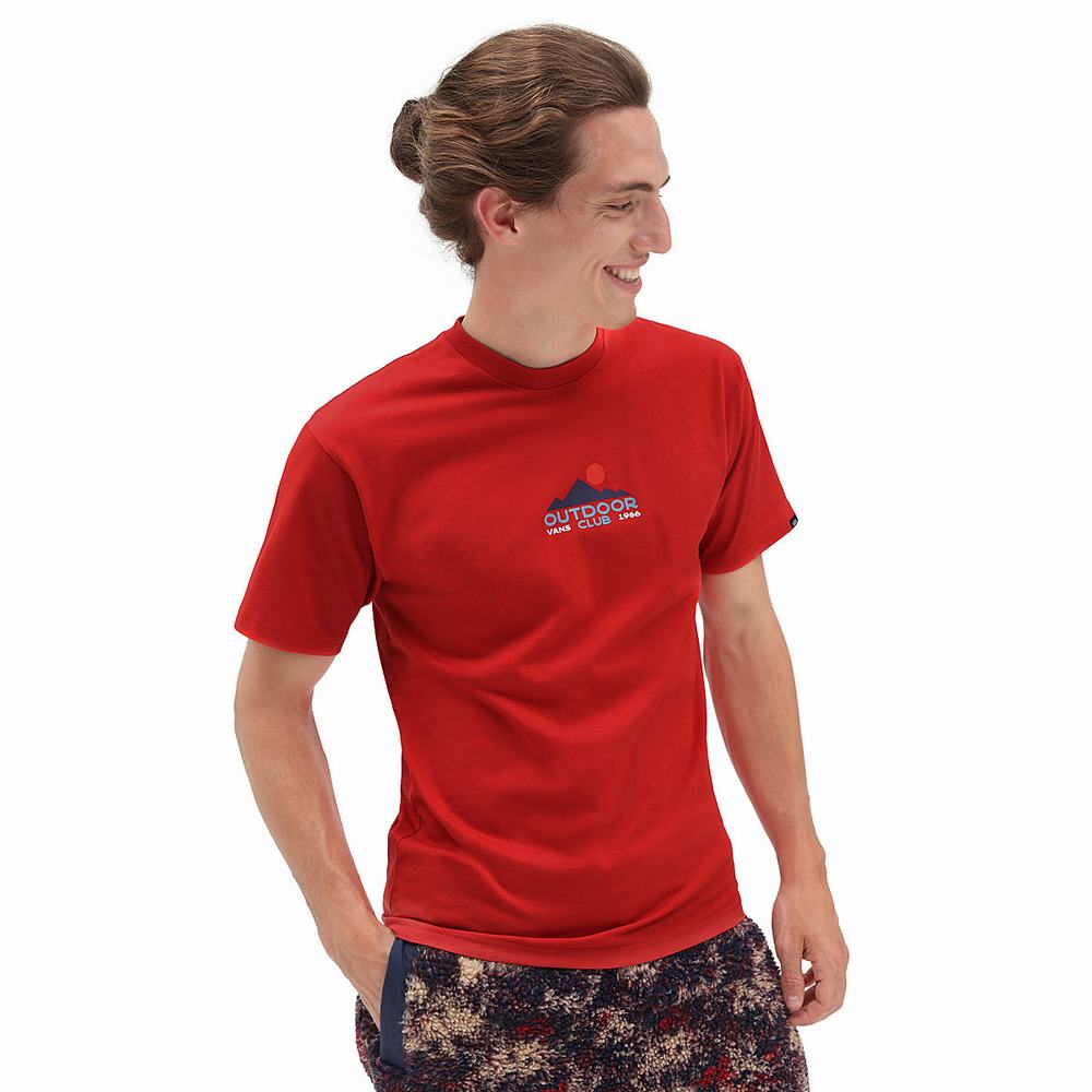 Men's Vans Outdoor Club T Shirts Red | USA27139