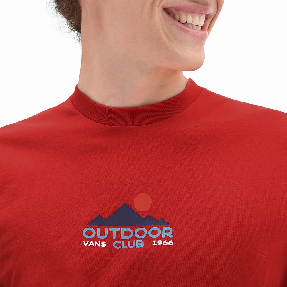 Men's Vans Outdoor Club T Shirts Red | USA27139