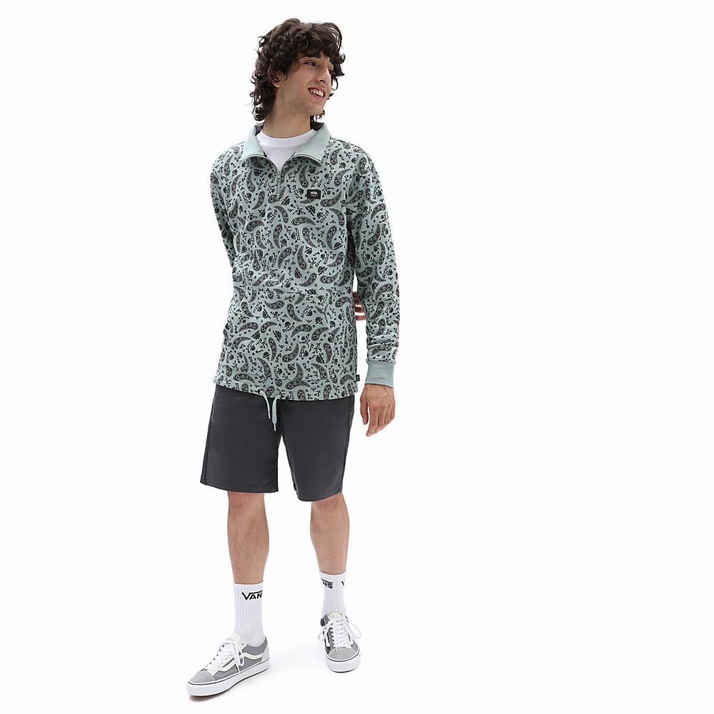 Men's Vans Paisley Bandana Q-Zip Sweatshirts Green | USA64192