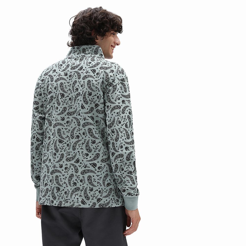 Men's Vans Paisley Bandana Q-Zip Sweatshirts Green | USA64192