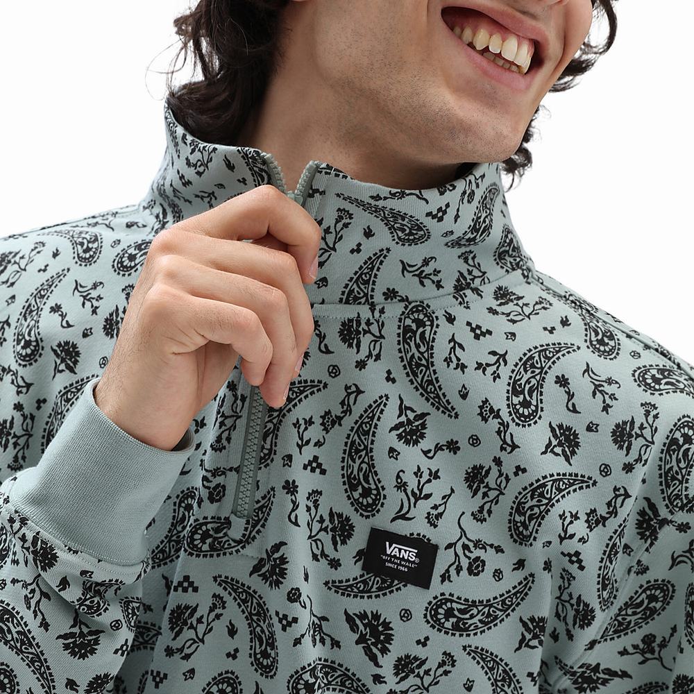 Men's Vans Paisley Bandana Q-Zip Sweatshirts Green | USA64192