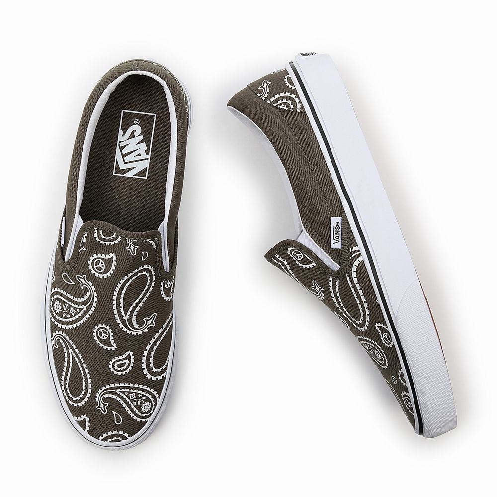 Men's Vans Peace Paisley Classic Slip On Shoes Green | USA13672