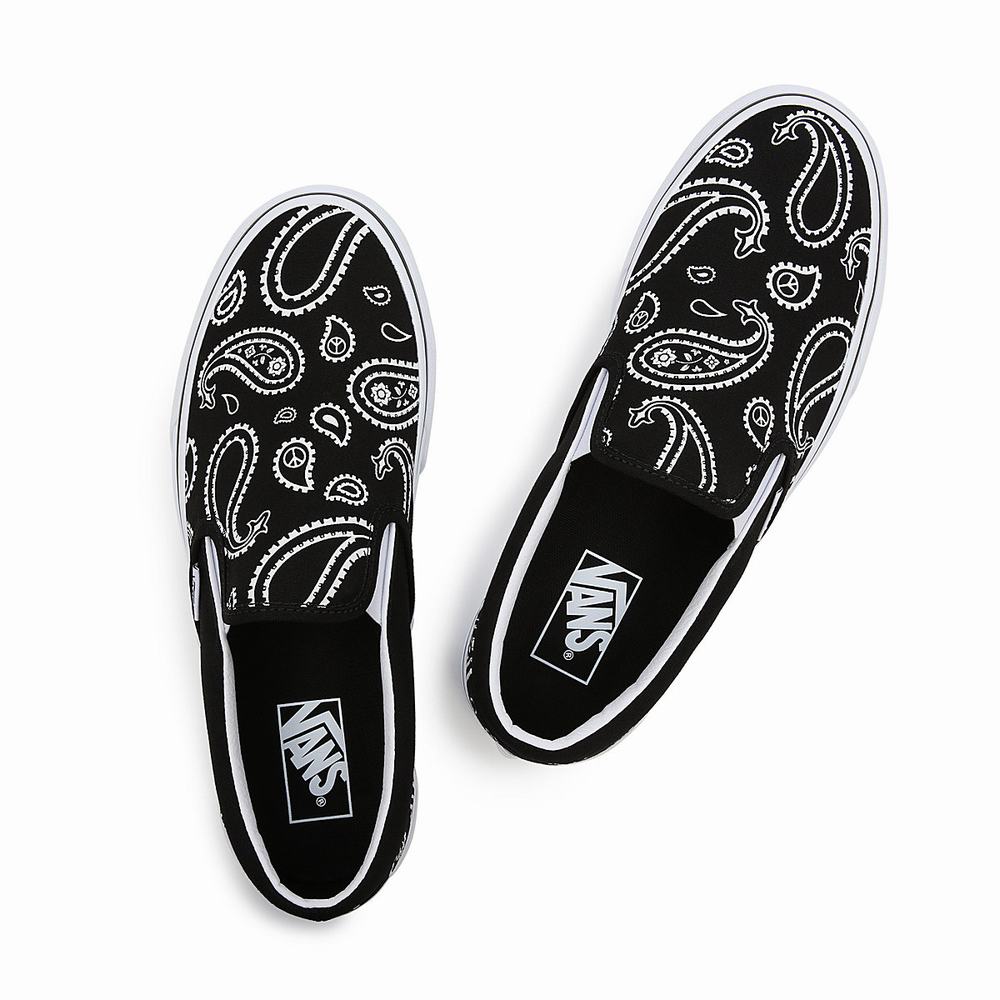 Men's Vans Peace Paisley Classic Slip On Shoes Black | USA57294