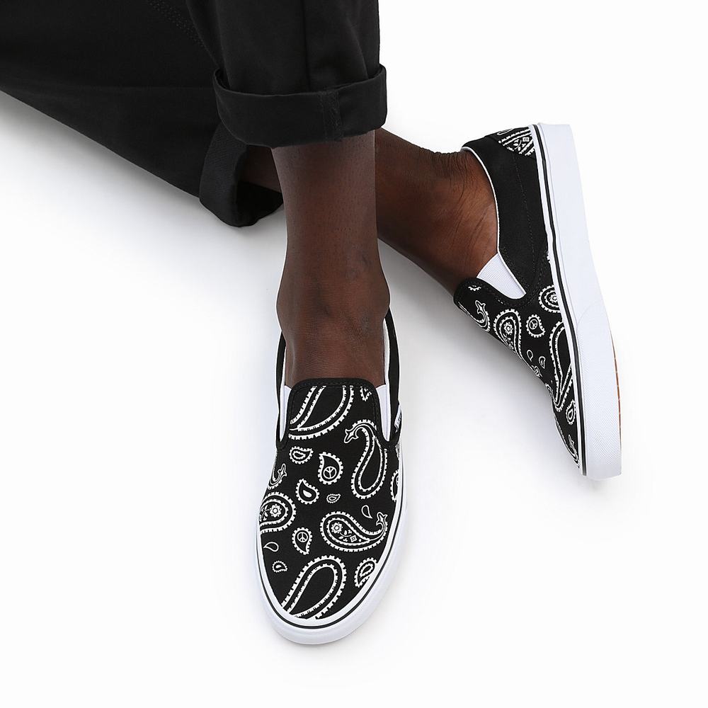 Men's Vans Peace Paisley Classic Slip On Shoes Black | USA57294