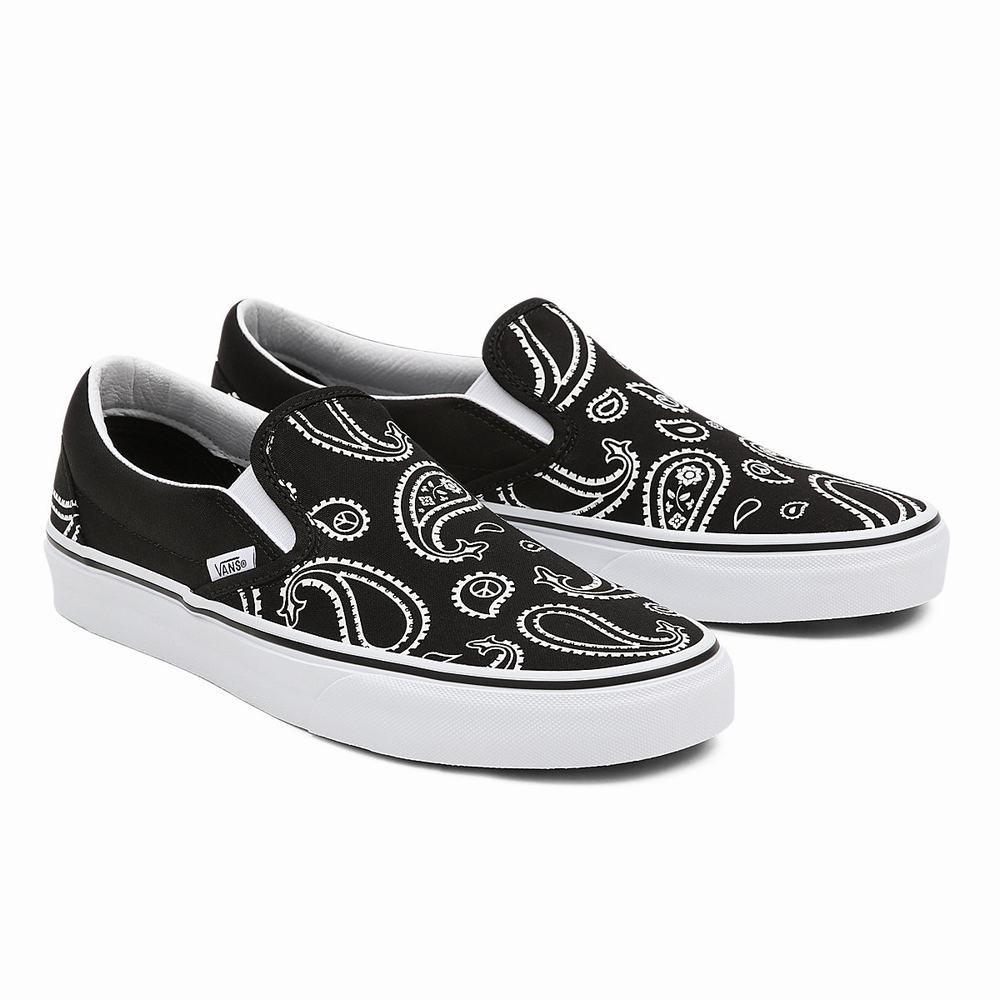 Men\'s Vans Peace Paisley Classic Slip On Shoes Black | USA57294