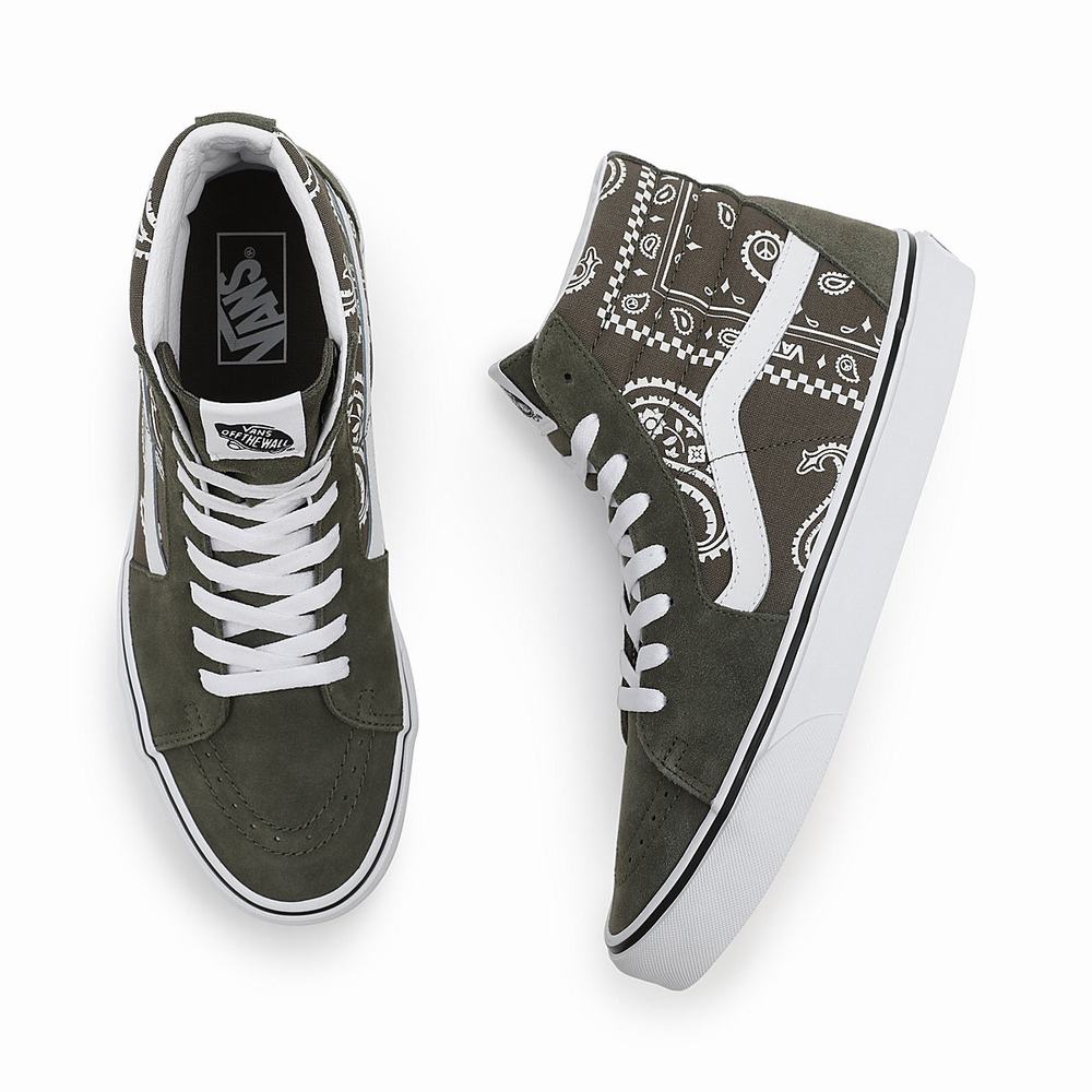 Men's Vans Peace Paisley SK8-Hi Sneakers Green | USA46752