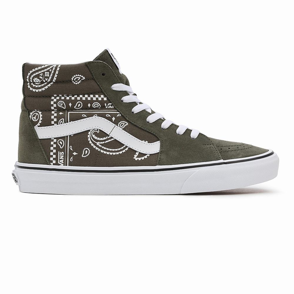 Men's Vans Peace Paisley SK8-Hi Sneakers Green | USA46752