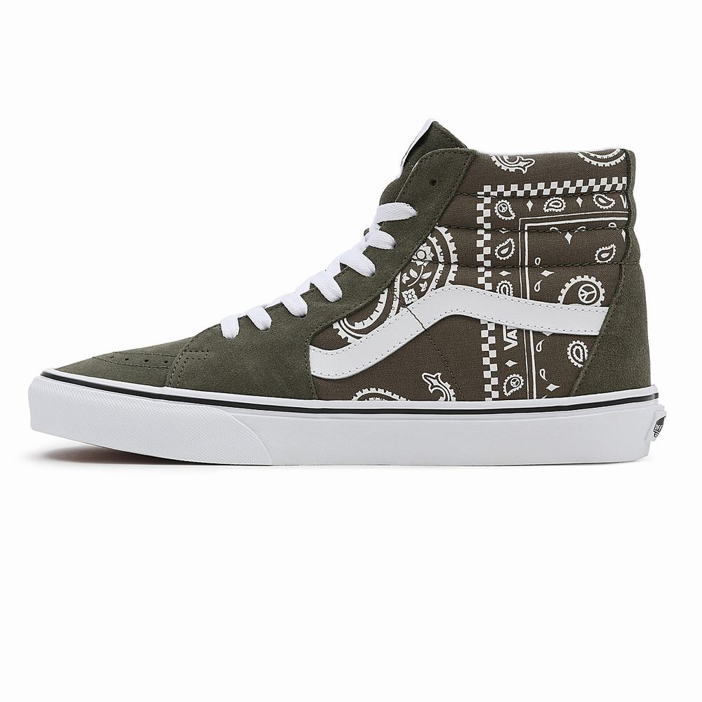 Men's Vans Peace Paisley SK8-Hi Sneakers Green | USA46752