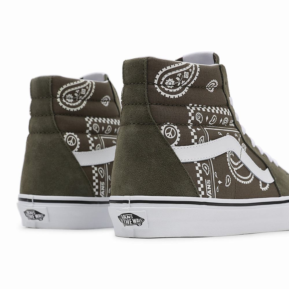 Men's Vans Peace Paisley SK8-Hi Sneakers Green | USA46752