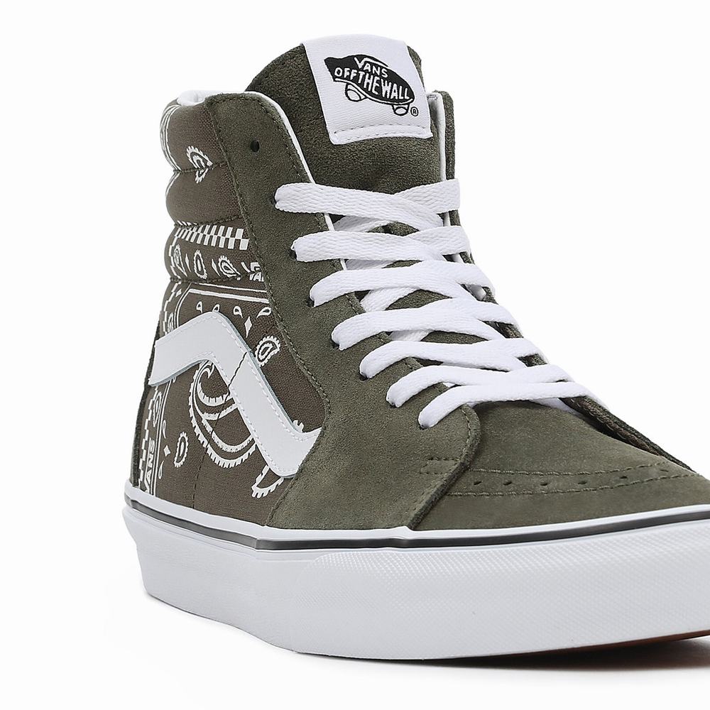 Men's Vans Peace Paisley SK8-Hi Sneakers Green | USA46752