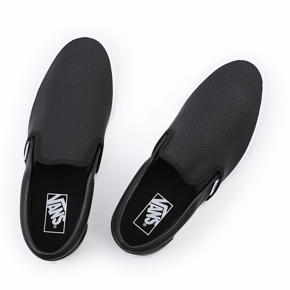 Men's Vans Perf Leather Classic Slip On Shoes Black | USA27035