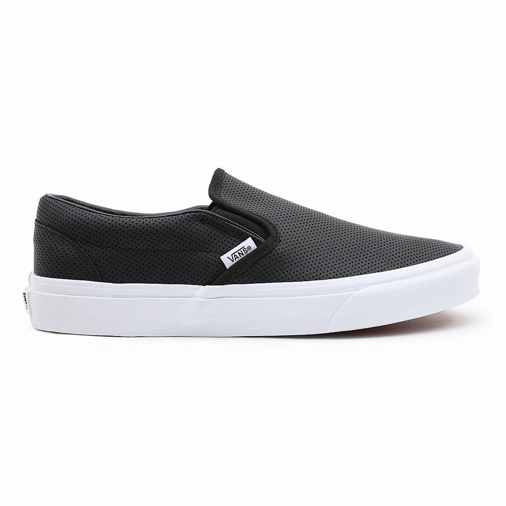 Men's Vans Perf Leather Classic Slip On Shoes Black | USA27035