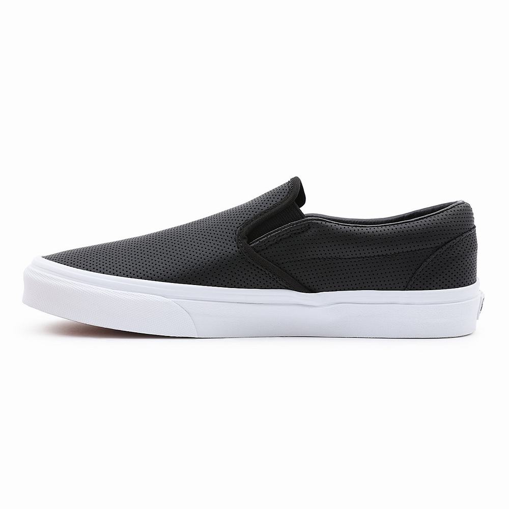 Men's Vans Perf Leather Classic Slip On Shoes Black | USA27035