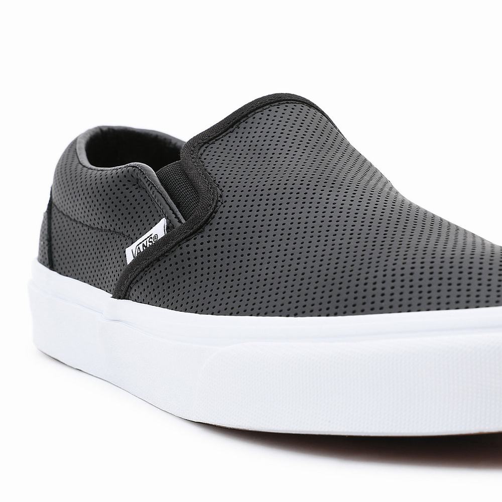 Men's Vans Perf Leather Classic Slip On Shoes Black | USA27035