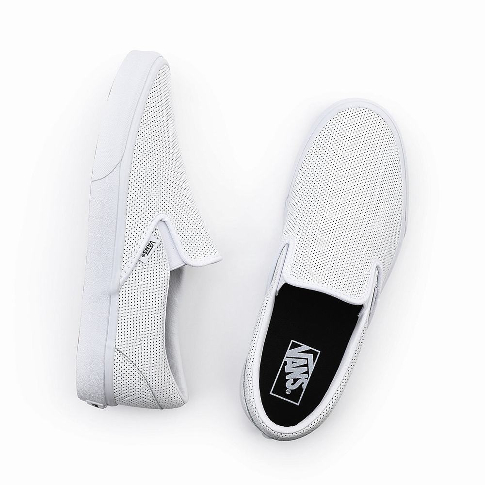 Men's Vans Perf Leather Classic Slip On Shoes White | USA36402