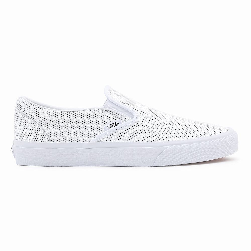 Men's Vans Perf Leather Classic Slip On Shoes White | USA36402