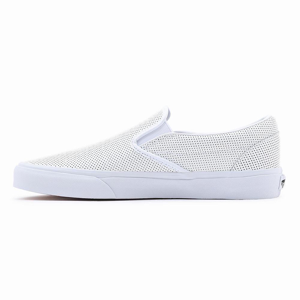 Men's Vans Perf Leather Classic Slip On Shoes White | USA36402