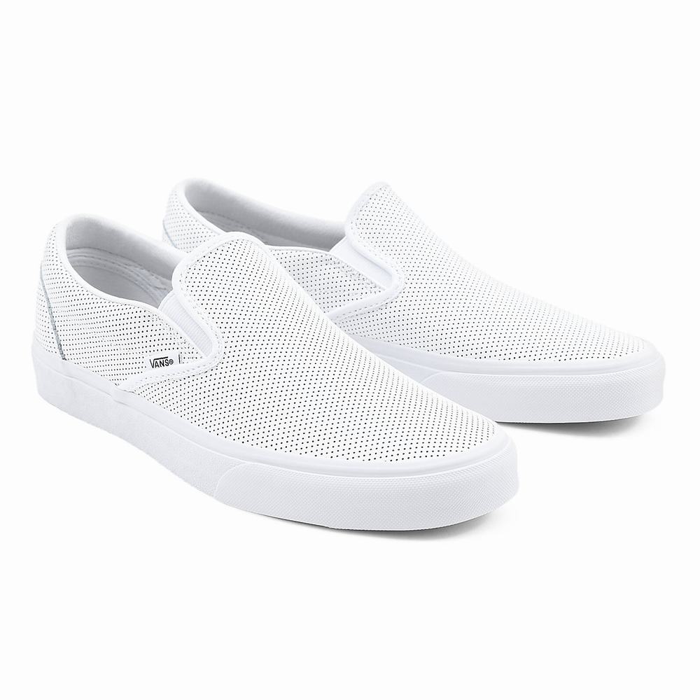 Men\'s Vans Perf Leather Classic Slip On Shoes White | USA36402