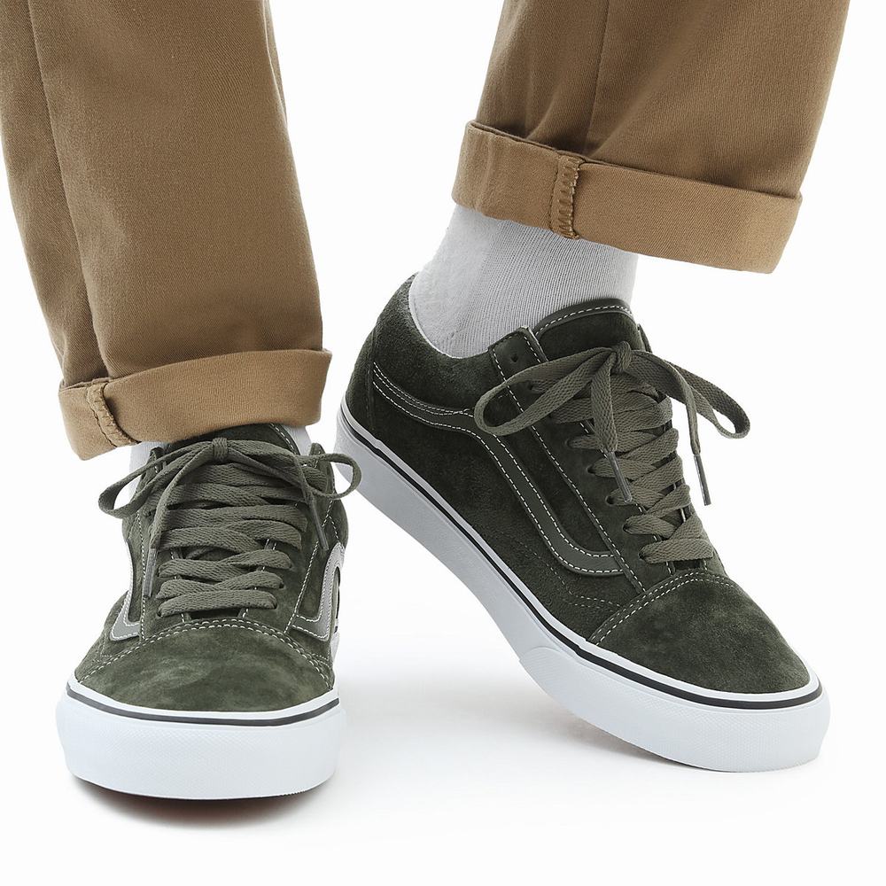 Men's Vans Pig Suede Old Skool Low Top Shoes Green | USA69147