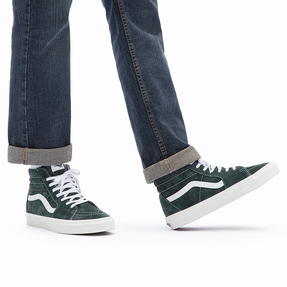 Men's Vans Pig Suede Sk8-Hi Sneakers Green | USA19736