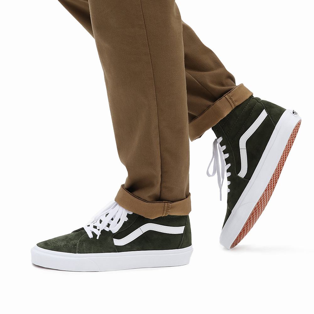 Men's Vans Pig Suede Sk8-Hi Sneakers Green | USA48913