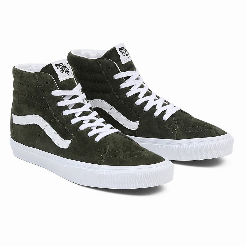 Men\'s Vans Pig Suede Sk8-Hi Sneakers Green | USA48913