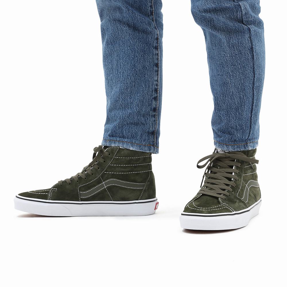 Men's Vans Pig Suede Sk8-Hi Sneakers Green | USA64391