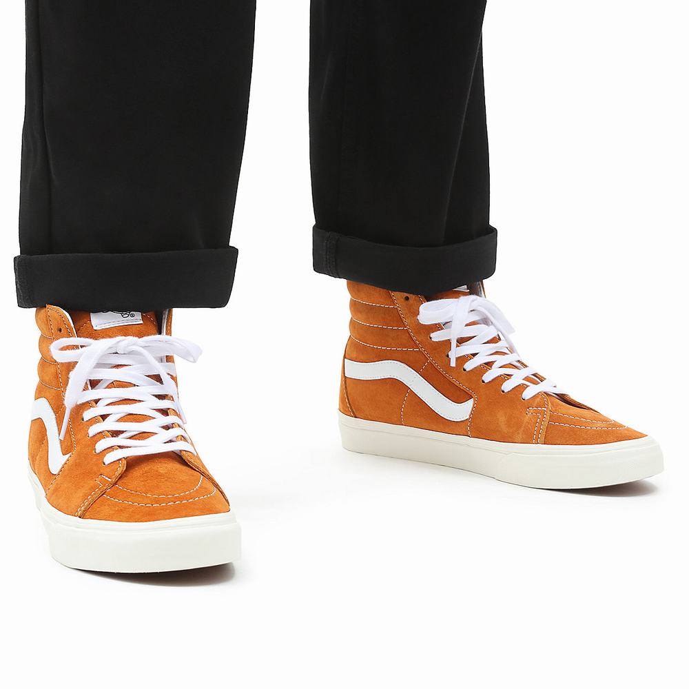 Men's Vans Pig Suede Sk8-Hi Sneakers Orange | USA69450