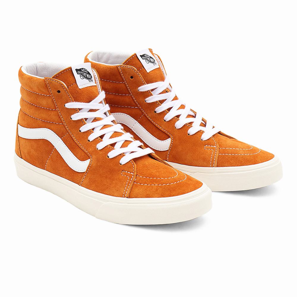 Men\'s Vans Pig Suede Sk8-Hi Sneakers Orange | USA69450