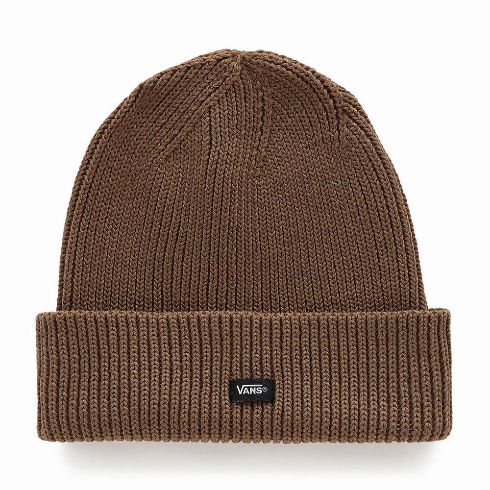 Men\'s Vans Post Shallow Cuff Beanie Brown | USA98016