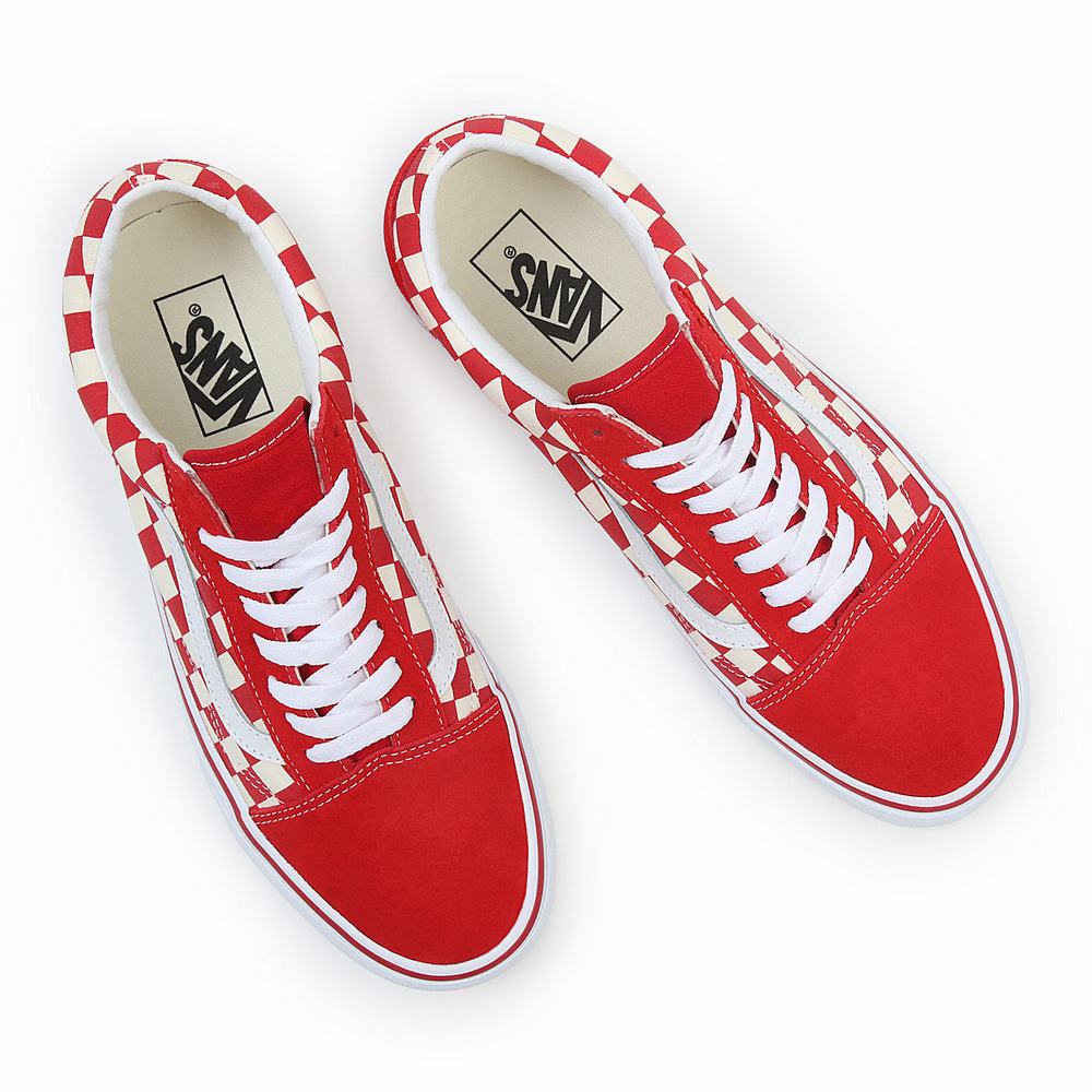 Men's Vans Primary Check Old Skool Sneakers Red | USA76845