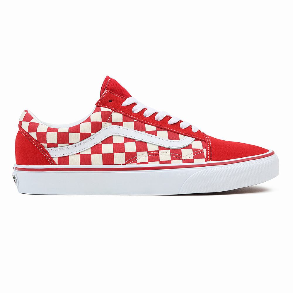 Men's Vans Primary Check Old Skool Sneakers Red | USA76845