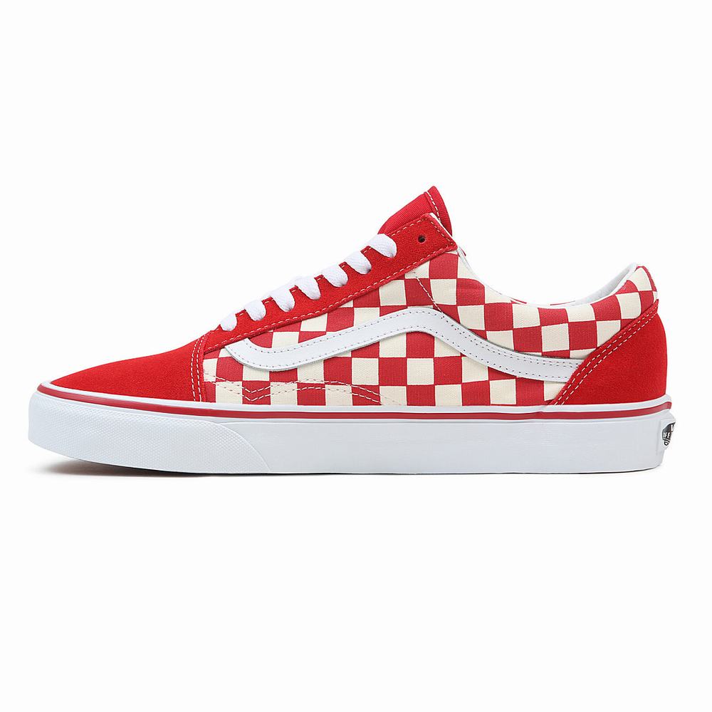 Men's Vans Primary Check Old Skool Sneakers Red | USA76845